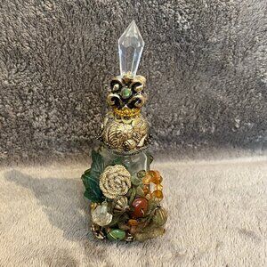 Katherine's Collectable Perfume Bottle Victorian, Glass Metal Beaded Florals